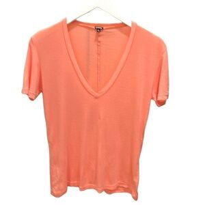 NWOT Monrow Deep Vee Neck Short Sleeve T Shirt SZ S Creamsicle Orange‎